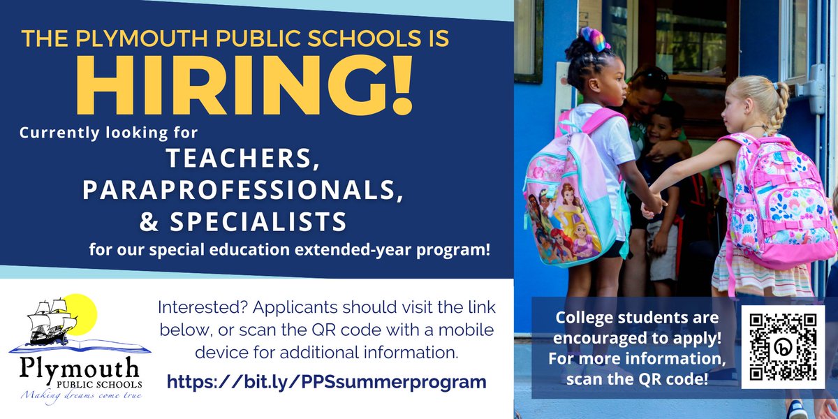 PPS is now hiring teachers, paraprofessionals, and specialists for our special education extended-year program. College students are encouraged to apply! To view the application form and seek additional information, click on the following link: bit.ly/PPSsummerprogr…