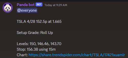 twinsight_x's tweet image. Todays Trades 🐼

$TSLA 157.5p hit +157% (2.18 to 5.59)

$TSLA Roll up 152.5p stopped out.

$MSFT 300c hit +61% (1.89 to 3.05)

Have a great rest of the day everyone!