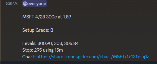 twinsight_x's tweet image. Todays Trades 🐼

$TSLA 157.5p hit +157% (2.18 to 5.59)

$TSLA Roll up 152.5p stopped out.

$MSFT 300c hit +61% (1.89 to 3.05)

Have a great rest of the day everyone!
