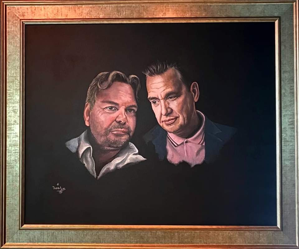 Unbroken Bonds"
30" x 24"
This was a Xmas commission &amp; proved deeply emotive, both in the making &amp; the receiving: 2 brothers, one of whom sadly died in autumn last year, with the onus to ensure both likenesses are not only sympathetic but also meaningful.
I loved the challenge.