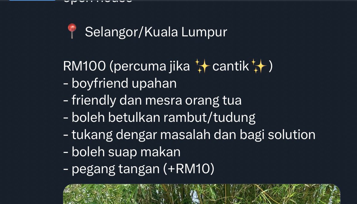 AmirulRuslam's tweet photo. Ntah lah, bagi aku trend/gurauan “sewa diri jd + 1” adlh trend yg merosakkn sifat malu seseorang muslim itu.

Dgn “add on” RM10, 70, 80, dpt dah pgg tgn.

Begitu murahnya maruah &amp; kehormatan diri kita.

No wonder hilang dara/teruna krn berzina makin dianggap suatu kebanggaan. 👌🏻 https://t.co/tamWQCTQIL