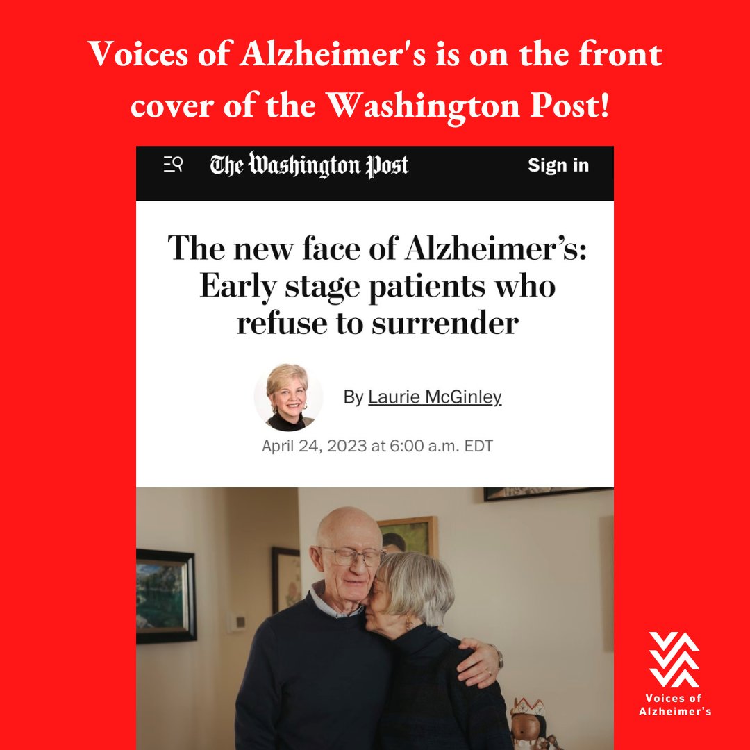 Extra, extra! 🗞️ Voices of Alzheimer's is making headlines on the front page of @Washingtonpost! We're thrilled that our board members @PhilGutis and Rebecca Chopp’s voices are being heard and that they are inspiring more #alzadvocates. 
#earlyonsetalzheimers #ENDALZ