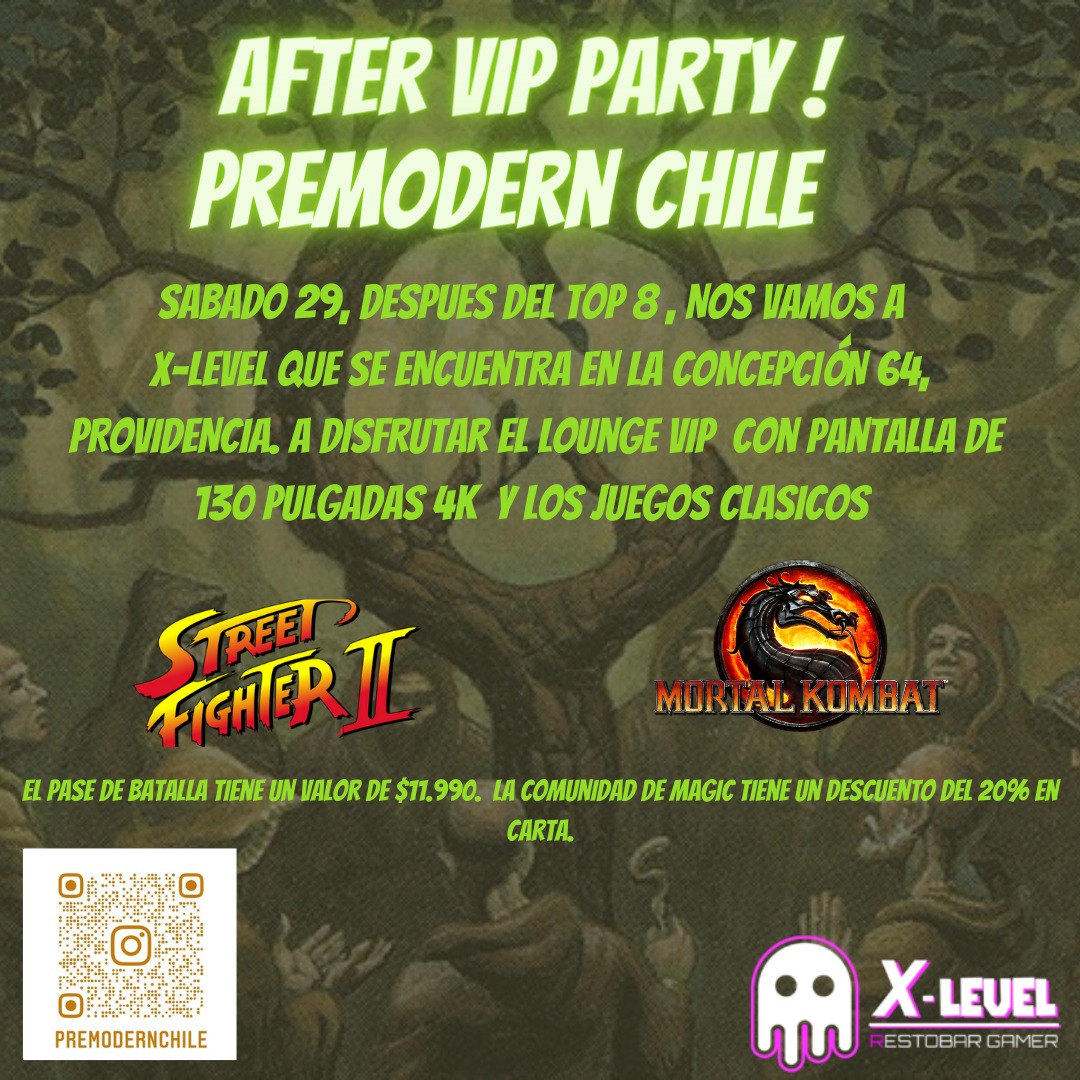 xlevelcenter's tweet image. Uppa, este sábado después del torneo de @premodernchile habrá un #afterparty 

20% descuento si te identificas con tus cartas de  #MagicTCG