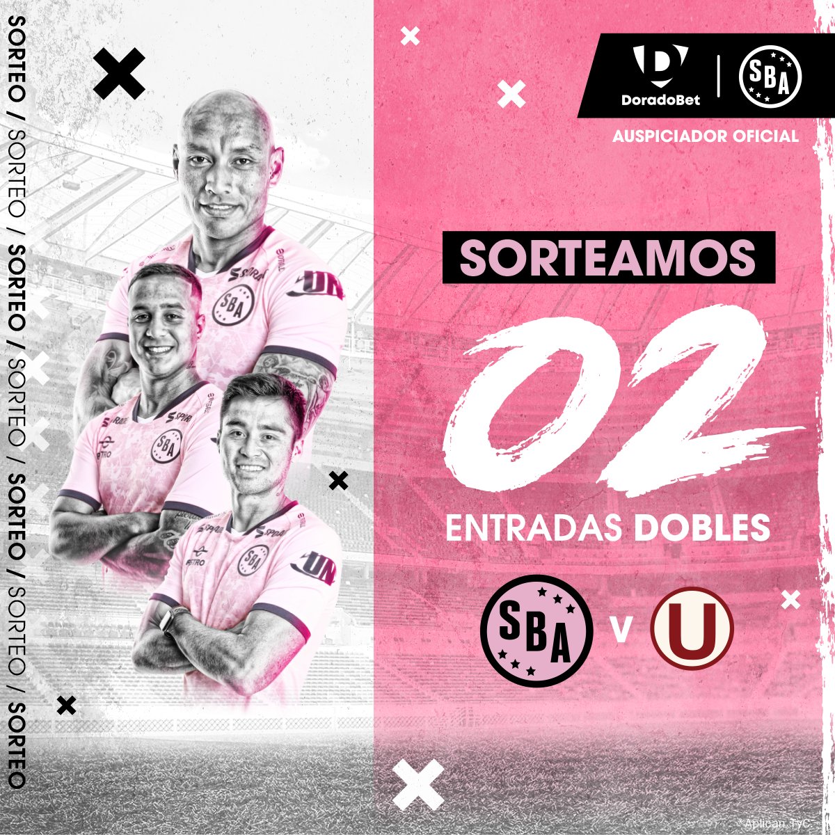 𝗗𝗢𝗥𝗔𝗗𝗢𝗕𝗘𝗧 𝗧𝗘 𝗟𝗟𝗘𝗩𝗔 𝗔𝗟 𝗘𝗦𝗧𝗔𝗗𝗜𝗢!💗🏟

Para participar:

1. Síguenos
2. Haz RT y etiqueta a la persona que te acompañaría.

🔒Cierre del sorteo: viernes 28/4 - 12 pm.

*Aplican TyC

#DoradoBet #VamosBoys #SportBoys