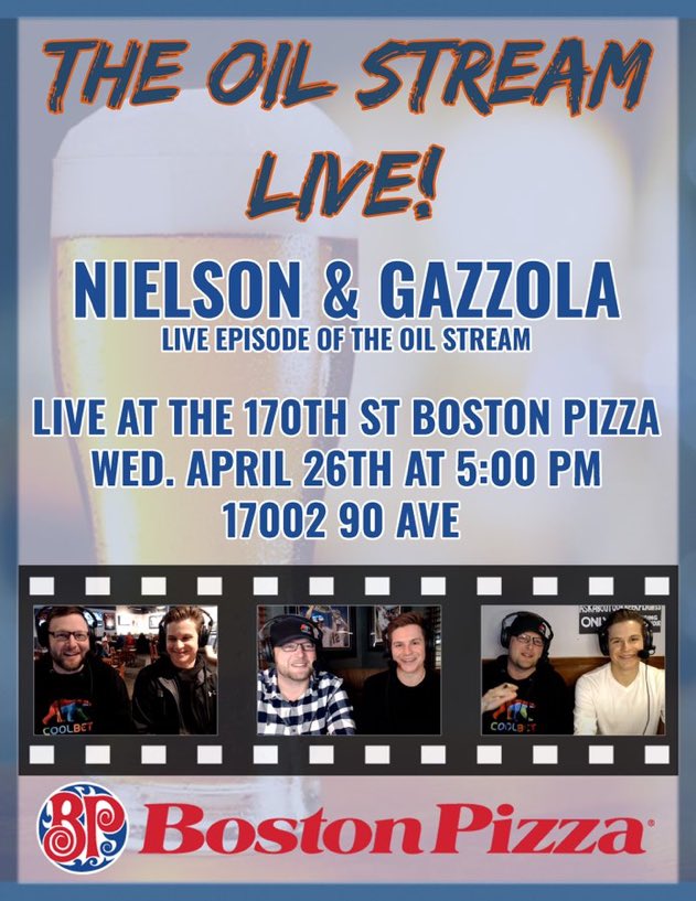 nielsonTSN1260's tweet photo. Join me and @TomGazzola after work today! Live at BP’s across from West Ed!
First ten people to come up and say “Dusty gimme the goods” we’ll get a beer/beverage on me! #OilStream https://t.co/Z5mEm6fl5Z
