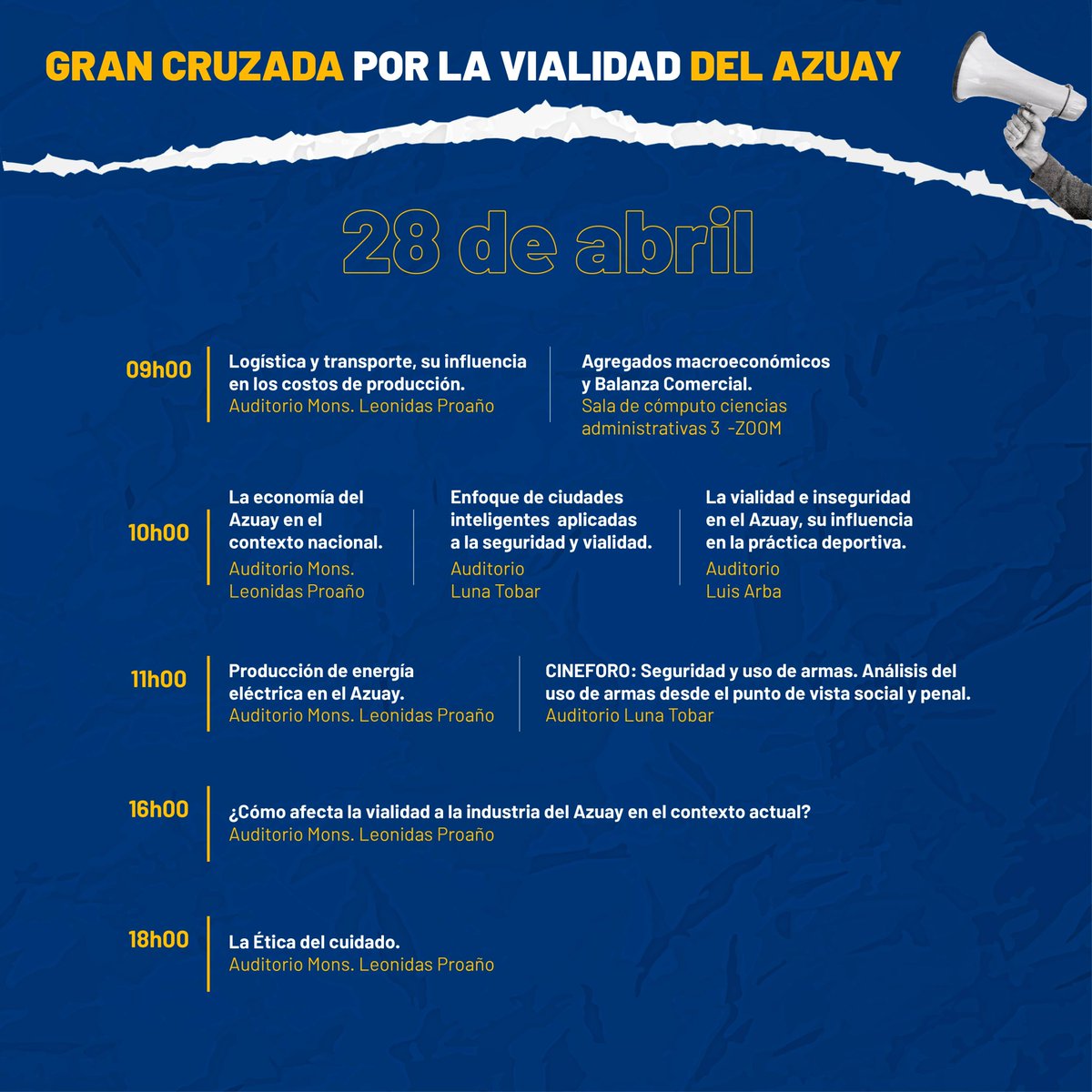 upsalesianaec's tweet photo. ⚠️🛣️ En el marco de la “Gran cruzada por la vialidad del #Azuay” la UPS sede #Cuenca, invita a la comunidad universitaria y público en general a ser parte de los encuentros académicos junto a ponentes invitados que abordaran temas de interés social y colectivo en atención a las dificultades de vialidad que enfrenta la provincia.

🗓️ Fecha: jueves 27 y viernes 28 de abril de 2023
🕗 Hora: 09:00 - 18:00
📍 Lugar: Calle Vieja y Elia Liut

#UPSCuenca #UPSEcuador