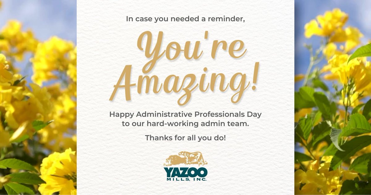 YazooMills's tweet image. Happy #administrativeprofessionalsday! Today we recognize our admin team members whose unwavering dedication &amp;amp; hard work never go unnoticed. We can't thank you enough for all you do in helping our team be the industry leader for manufacturing 100% recycled #papertubes and #cores.
