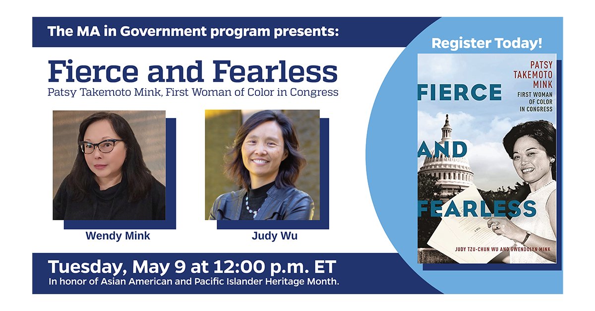 Hopkins_CDAPG's tweet photo. Join us on Tuesday, May 9 for an engaging discussion with Wendy Mink and Judy Wu on their book, Fierce and Fearless: Patsy Takemoto Mink, First Woman of Color in Congress. Registration is free and all are welcome! https://t.co/Snkax5SAIW #AAPIHeritageMonth https://t.co/xKsiJf9BLb