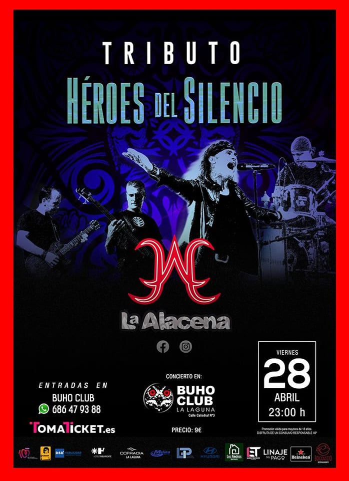 laalacenatribut's tweet photo. Concierto Tributo Héroes del Silencio con La Alacena en Búho Club La Laguna a las 23.00 horas. Reserva tu entrada en tomaticket o whatsApp 686 47 93 88. #buhoclublaguna #conciertostenerife #tenerife #ociocanarias #héroesdelsilencio #hdsparasiempre #tributohéroesdelsilencio #hds https://t.co/0Tt0qd3ANt