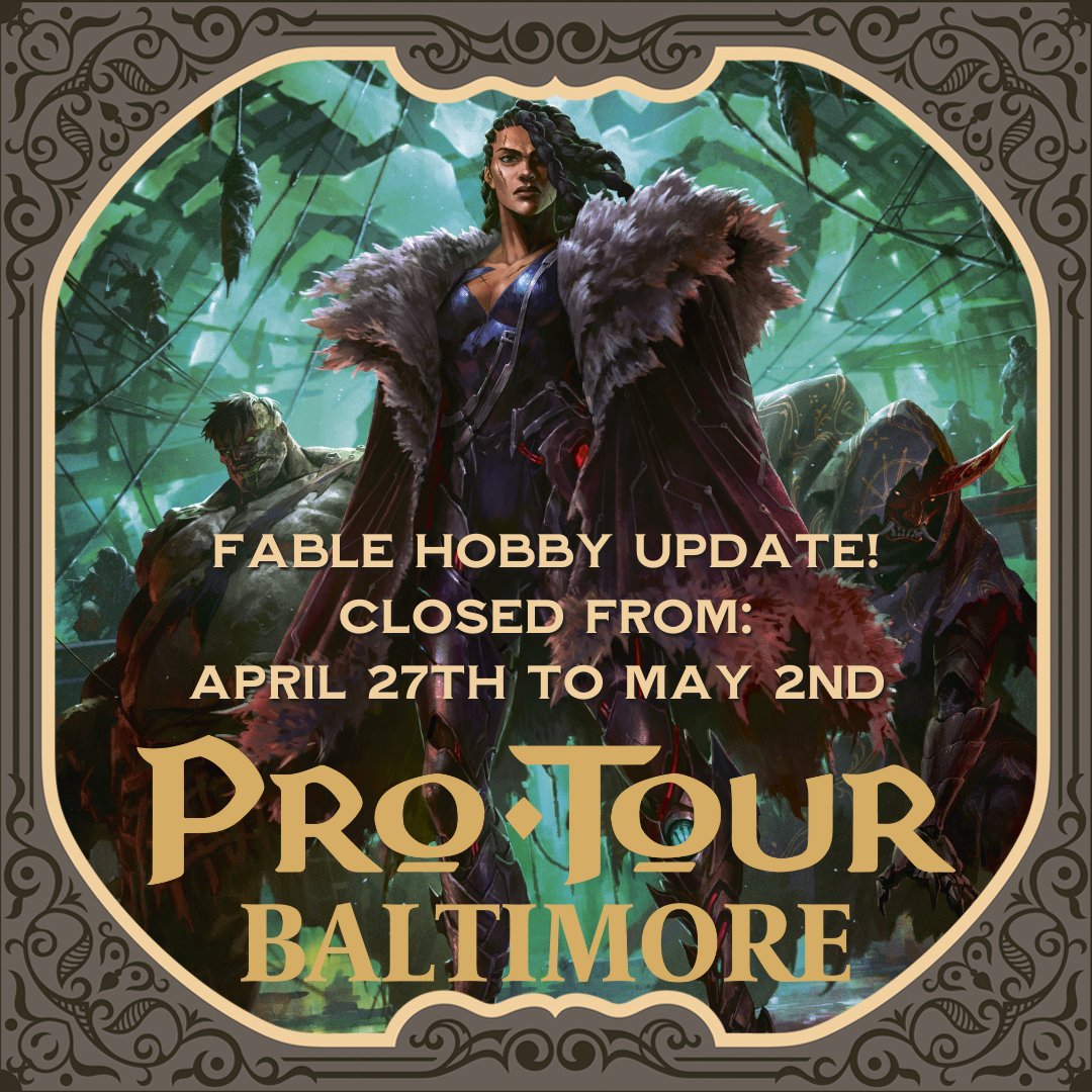 FableHobby's tweet image. #FableHobby UPDATE ❗

👉 We are attending the @fabtcg Pro Tour in Baltimore 😎 so our retail store will be closed from Thursday April 27th until Tuesday May 2nd, both days included.

We hope you have a great week ahead and who knows, maybe we’ll see you in Baltimore? 👀