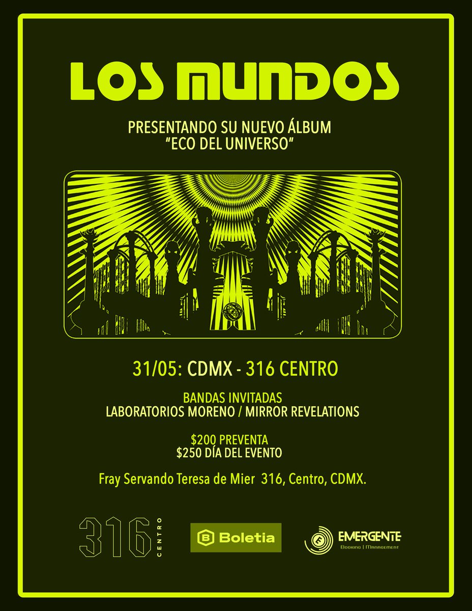 #Musica Estamos emocionados de que <a href="/los_mundos/">Los Mundos</a>  serán parte de festival Hipnosis '23, pero si no aguantas por verles, darán concierto en solitario este 31 de mayo en <a href="/316centro/">316centro</a>, entradas por Boletia.

#Conciertos #Rock #LosMundos #316Centro #Agenda