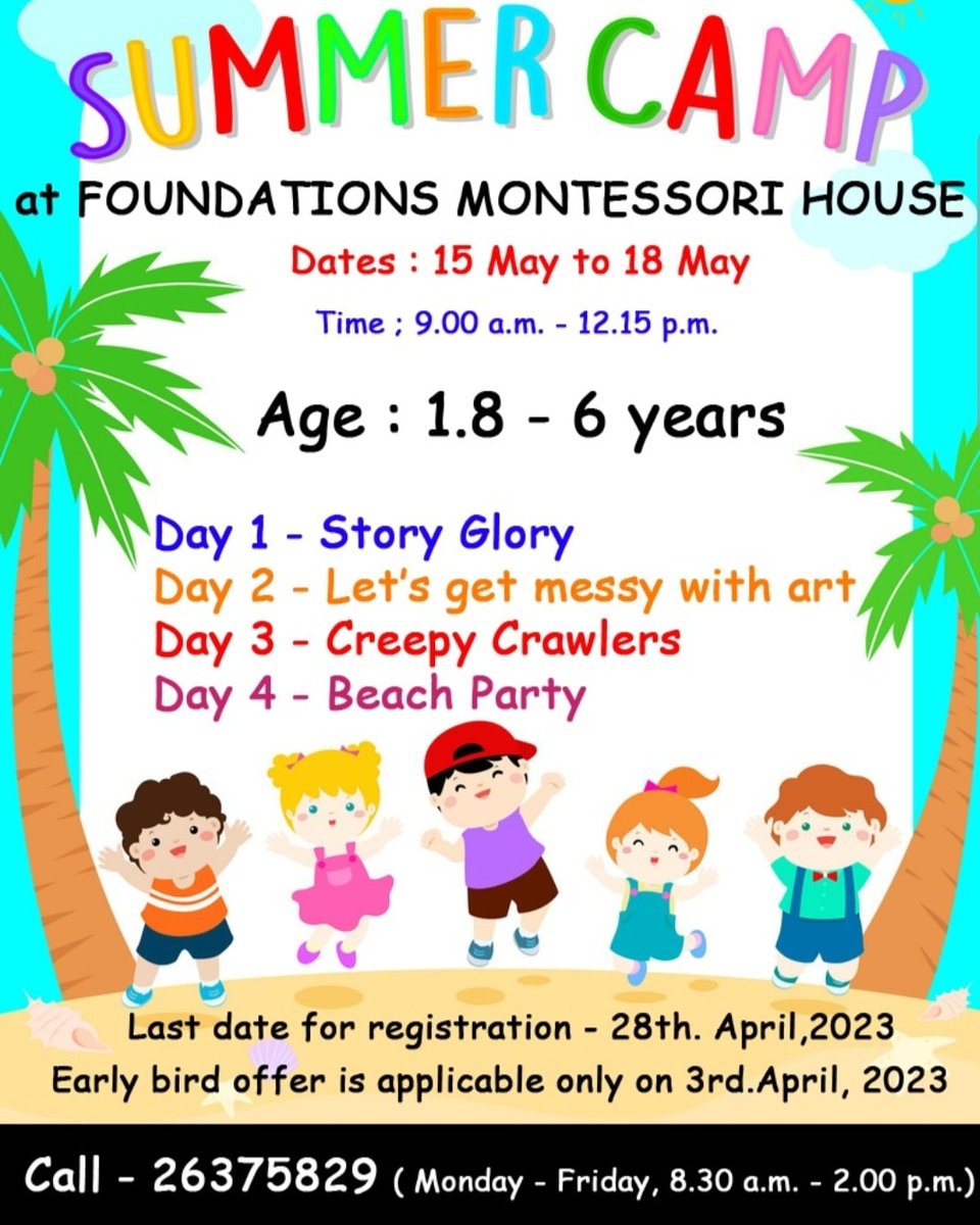 foundationshwh's tweet photo. Summer Camp for children in Howrah. 
CHILDREN FROM ALL SCHOOLS ARE WELCOME 👪
#summercamp #camp #campinhowrah #vacation #summer #summervacation
#foundationsmontessoripreschool #foundationsmontessorihouse #preschool #montessori #nurseryschool #kindergarten #howrah #howrahschools https://t.co/LzKvEI3HEw