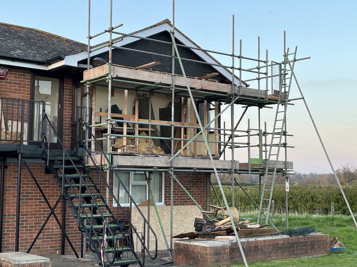 cc_whittington's tweet photo. Repairs to the structure of the score box are well underway in readiness for the installation of the new electronic scoreboard next month. Promises to look absolutely fantastic when completed and return 'the box' back into use after seven years #ECB #cricketshropshire #community https://t.co/hyA25rtNdF