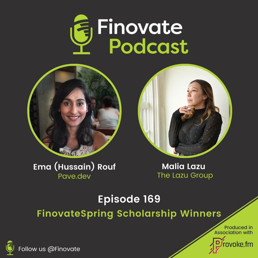 provokecast's tweet photo. In this episode of @Finovate, meet two #FinovateSpring scholarship winners! @GregPalmer47 sits down with @EmaSpeaks of @pavedev and Malia Lazu of @theurbanlabz for two amazing conversations. 🎧 https://t.co/1Mom76tyqV https://t.co/eDhSXcuG37