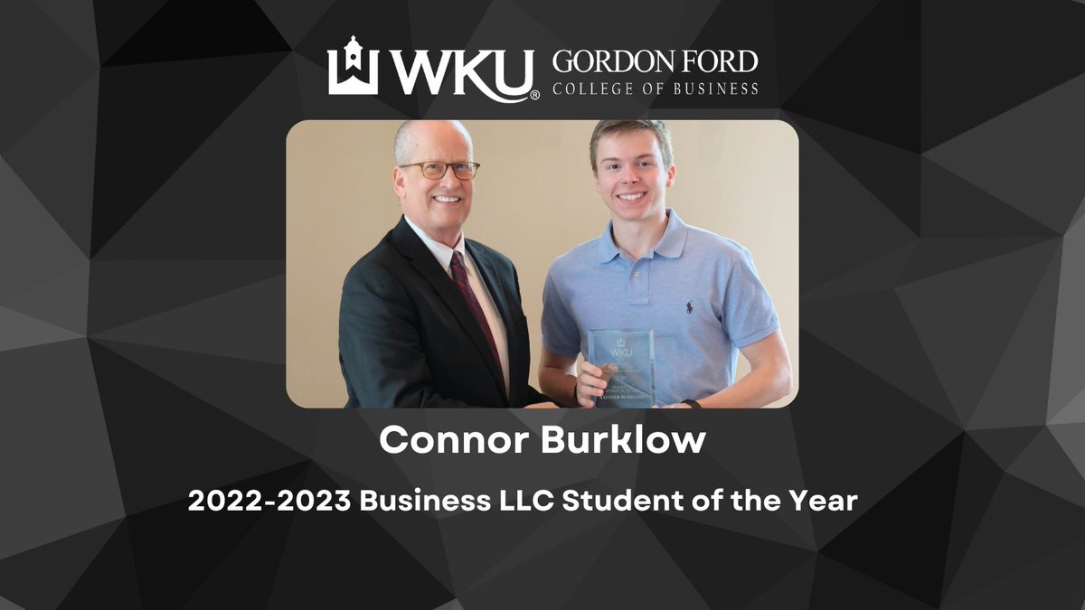 At the GFCB Awards Reception, we presented a new award.

Congrats to Connor Burklow, the inaugural recipient of the Business Living Learning Community Student of the Year! 

#wku #businessllv #livinglearningcommunity