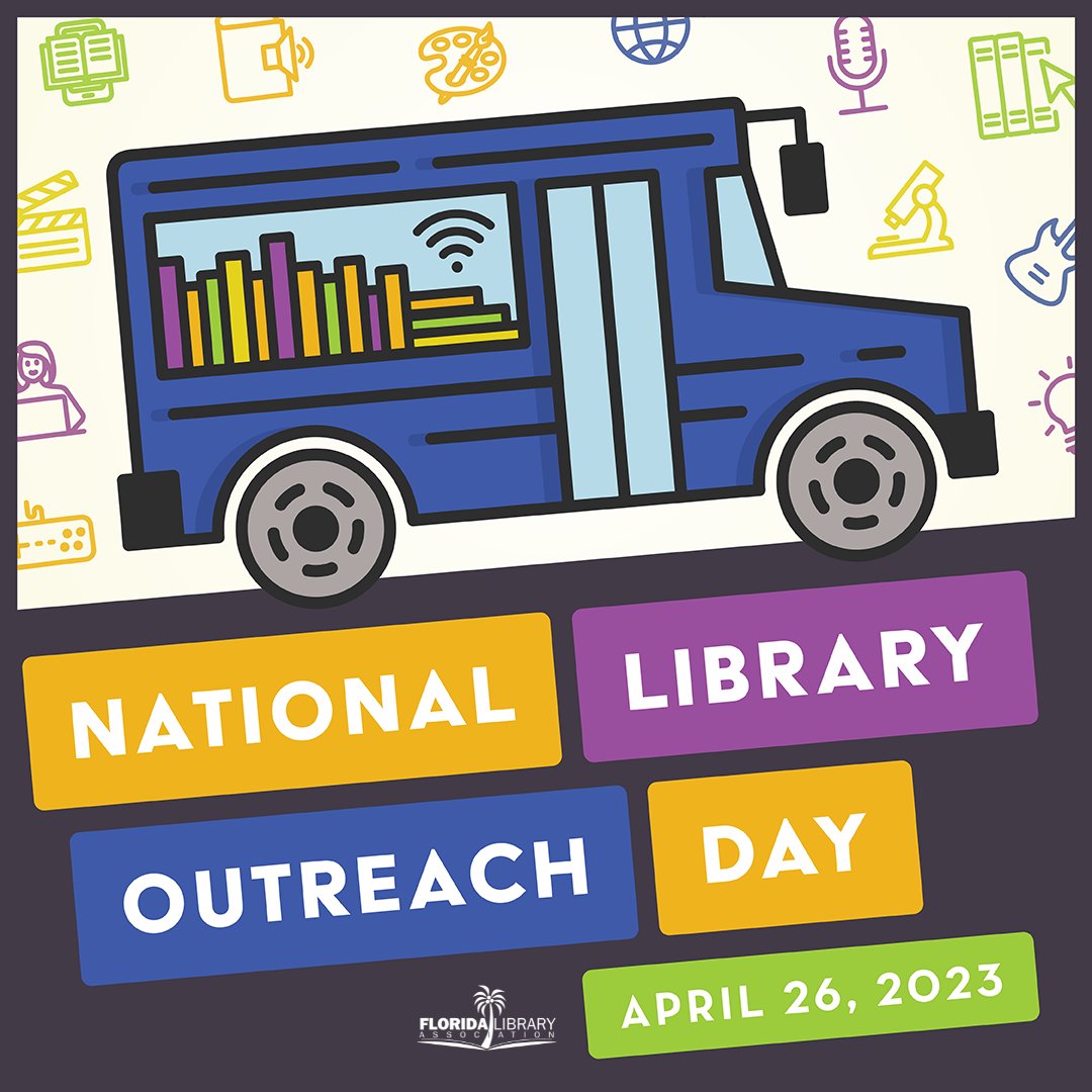 TweetFLAlibrary's tweet photo. National Library Outreach Day celebrates library outreach and the dedicated library professionals who are meeting their patrons where they are.
#LibrariesEverywhere
#InTheirBackyard
#NationalLibrary Week
#FloridaLibraryAssociation https://t.co/jzzSaXIx1I