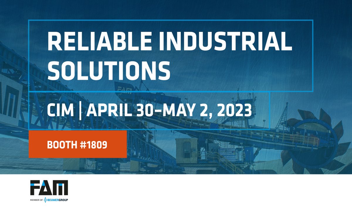 CIM_ICM's tweet photo. Sponsored ad by @BEUMERGroup
The 2023 CIM Convention + Expo is coming up! Visit us at Booth #1809 where we, along with FAM, will be showcasing our pipe conveyor technology.
https://t.co/qrOOu6Jyda
#Beumer #CIMTL23 https://t.co/Gx0HwtP2fb