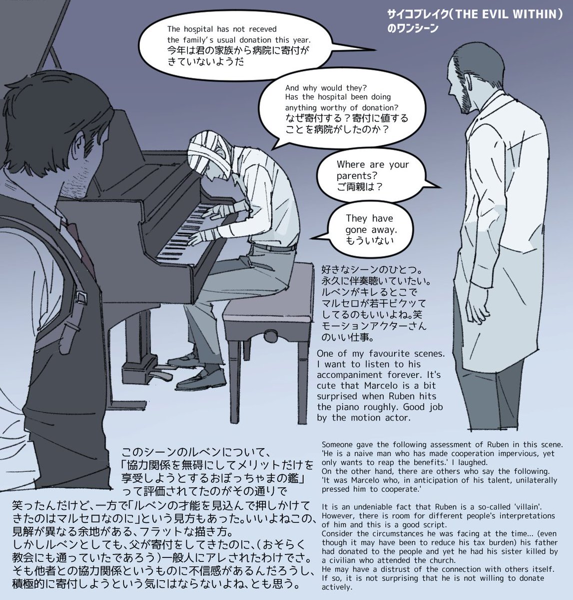 サイコブレイク/THE EVIL WITHIN
監禁からの解放後ピアノ弾いてるルベンと、遊びにきたマルセロ 
