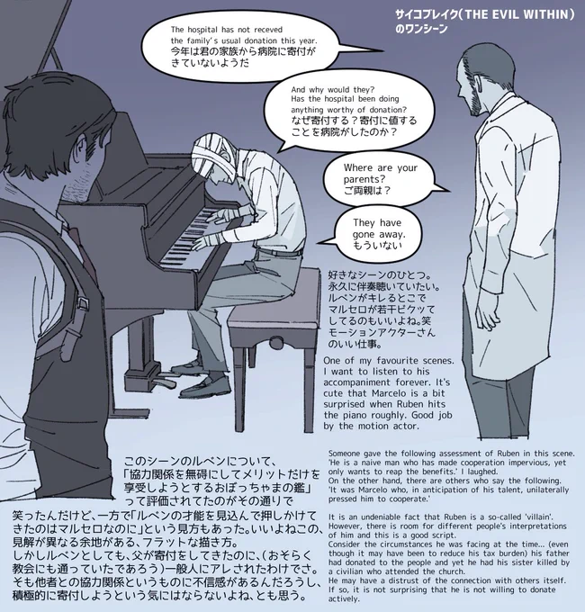 サイコブレイク/THE EVIL WITHIN
監禁からの解放後ピアノ弾いてるルベンと、遊びにきたマルセロ 