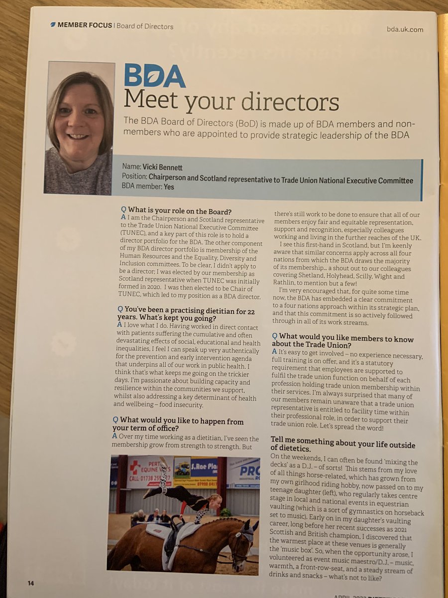 Great to hear from former chair @GordonJanie and current board member @vicbennmuchty in this months #DieteticsToday 👇👇👇Finding out more about their career in dietetics and advice for fellow dietitians 🙌 buff.ly/3bOJ9eU