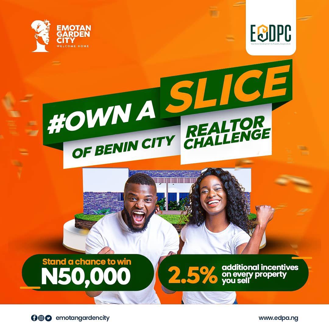 emotangarden's tweet photo. Good news everyone…..It’s Own A Slice of Benin City challenge 💃🏻💃🏻. 
HOW TO PARTICIPATE 
1.  Follow us on @emotangardencity 
2. Create a 60 sec sale pitch video of yourself telling us why Emotan Garden City is a perfect place to call a home. 
3. Tag 5 friends https://t.co/0BeT0N6PCX