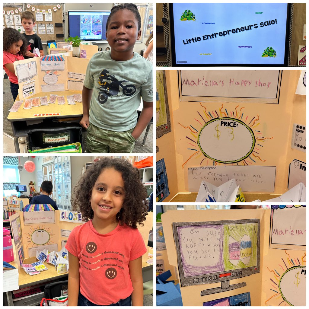 LpeFirsties's tweet photo. During our economics unit, 1st grade students @LPES_OCPS had a chance to become producers. Each student created a good to “sell” in their classroom! https://t.co/Yh6uVzv8U4