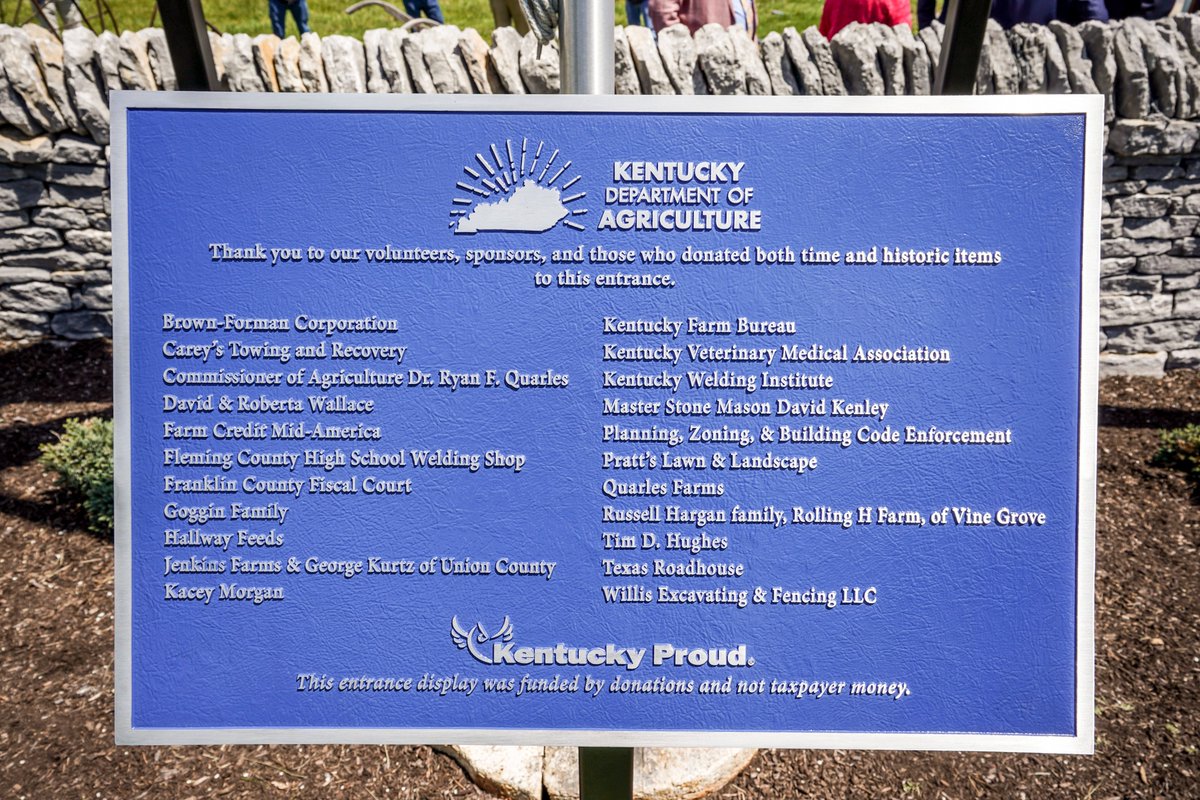 KYAgCommish35's tweet image. Over the last three years, with many hours of labor, donations, and volunteers coming together, and not a single taxpayer dollar spent, we have a complete entrance to @kentuckyag that truly embodies Kentucky agriculture. Thank you to all those who played a part!