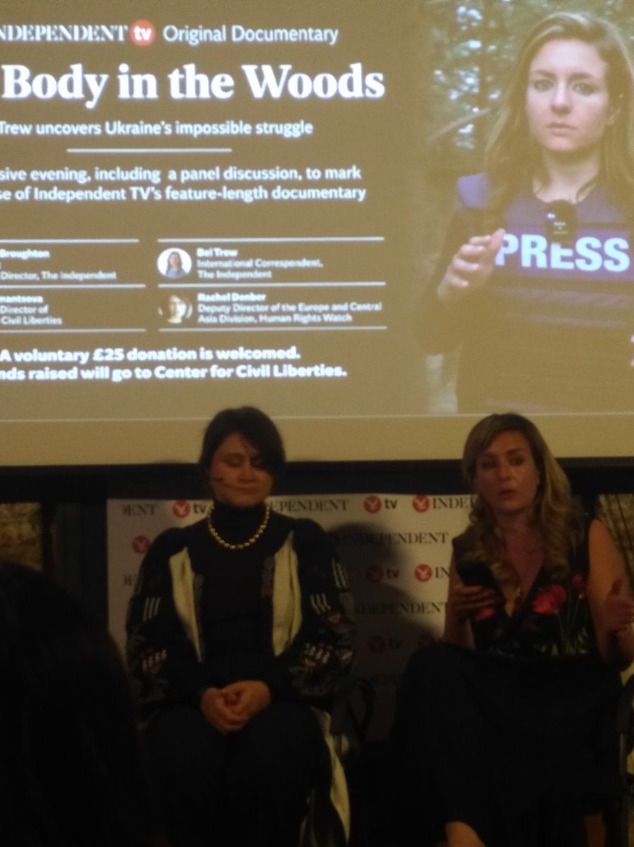 autonomouscat's tweet photo. Saw #TheBodyInTheWoods at #FrontlineClub last night. @Beltrew's moving exploration of personal loss in war &amp; the essential work of the Nobel Peace Prize winning Centre for Civil Liberties. #Ukraine. See it via @Independent https://t.co/jZ38YE2Fl7
