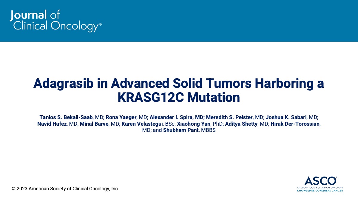 JCO_ASCO's tweet photo. 📣 Just published in #JCO:

Adagrasib shows clinical activity in KRASG12C-mutated PDAC, BTC, and other solid tumors 👉 https://t.co/y2Pjdh35S2 @GIcancerdoc @DrShubhamPant #cholangiocarcinoma #pancsm https://t.co/kEO2sFLRrw