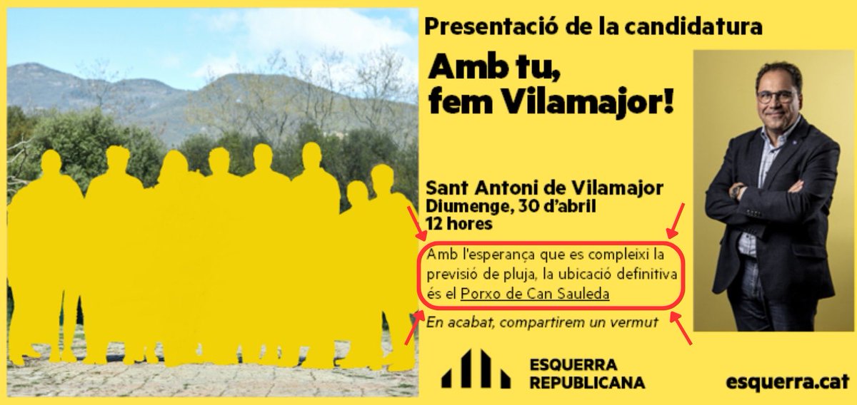 esquerrasav's tweet photo. Us hi esperem!!!  Canvi d’espai. Ens veiem al porxo dw Can Sauleda!!!! https://t.co/QpYf47dEBc