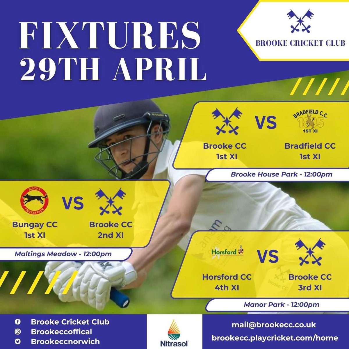 Fixtures this weekend…

1st Team are hosting <a href="/BradfieldCC1885/">Bradfield CC</a> at BHP 

2nd team travel to Maltongs Meadow to take on <a href="/BungayCC/">Bungay Cricket Club</a> 

3rd team travel to Manor Park to face <a href="/HorsfordCC/">HorsfordCC</a> 

 🏏