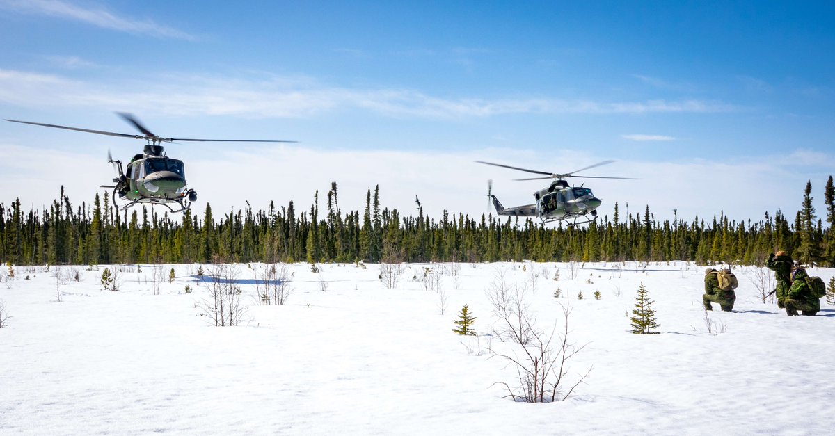 RCAFOperations's tweet photo. You don’t see a four ship of @RCAF_ARC CH-146 Griffon 🚁very often, but on the #ATAC course running right now at #4Wing Cold Lake, it is part of the complex missions that future Air Mission Commanders prepare for every week. https://t.co/6ekbIRBr3g