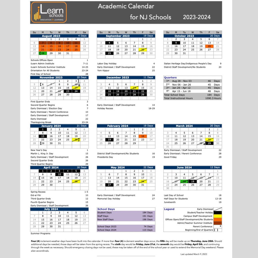 Hudson ASCS on Twitter "NJ iLearn Schools Academic Calendar for School