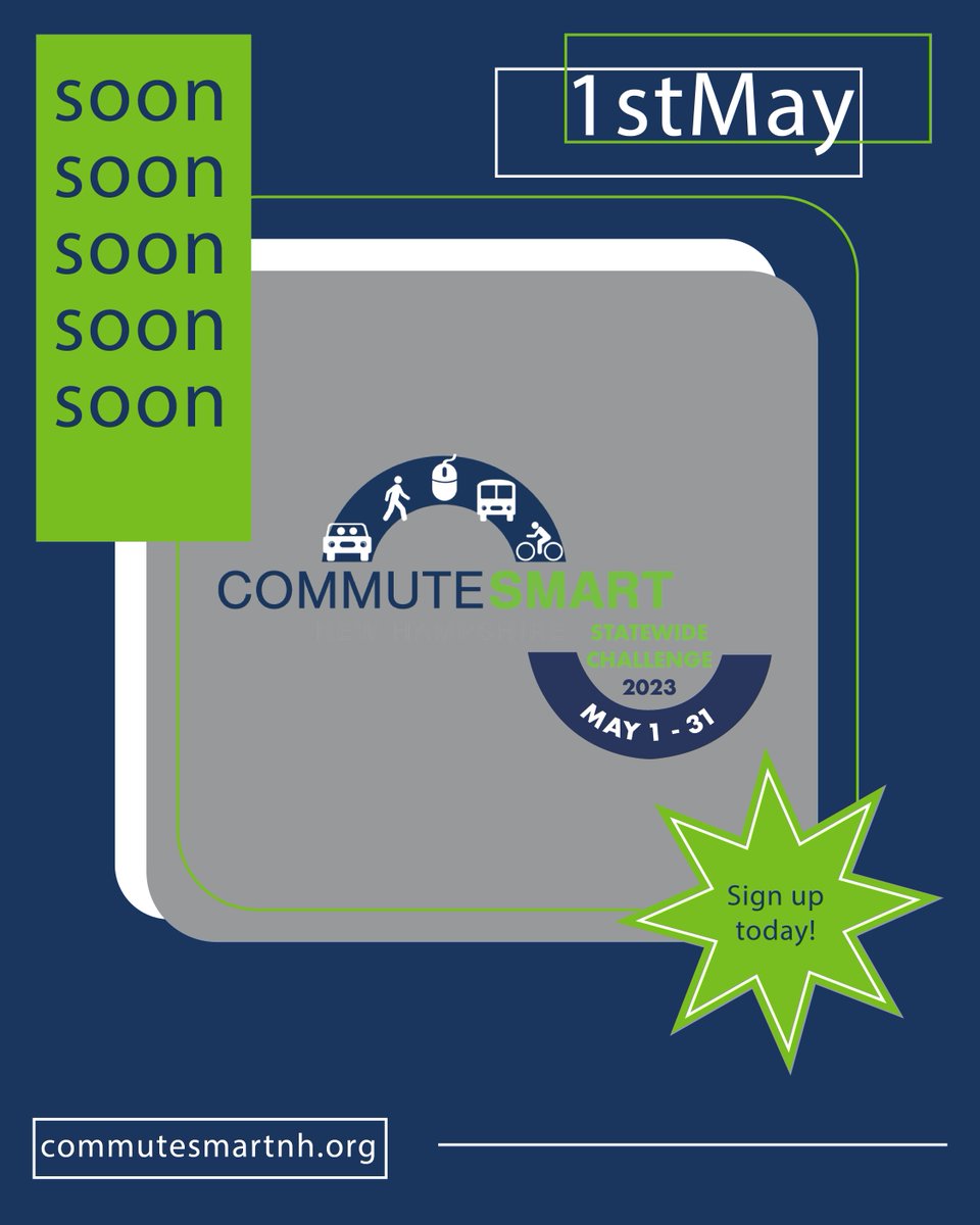 CommuteSmart_NH's tweet photo. If you haven't heard, our annual spring statewide commuter challenge starts next week! Head on over to our site, make an account, fill out your profile information, and get ready to track your sustainable trips. Good luck! https://t.co/UX9TNL924A