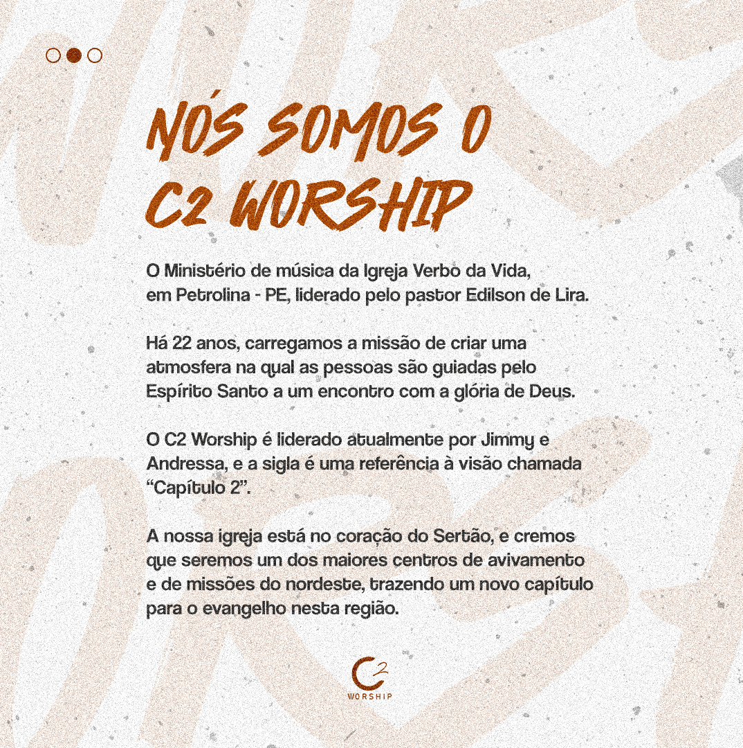 c2worship_'s tweet photo. Olá, pessoal!
Para quem ainda não nos conhece, somos a C2 Worship, o Ministério de Música da Igreja Verbo da Vida, em Petrolina-PE, 
Atualmente, o ministério é dirigido pelo casal pastoral @jimmycavalcanti e @andressambomfim
#C2Worship #igrejaverbodavida #c2w #ministériodemúsica https://t.co/Ia5ZHZhC95
