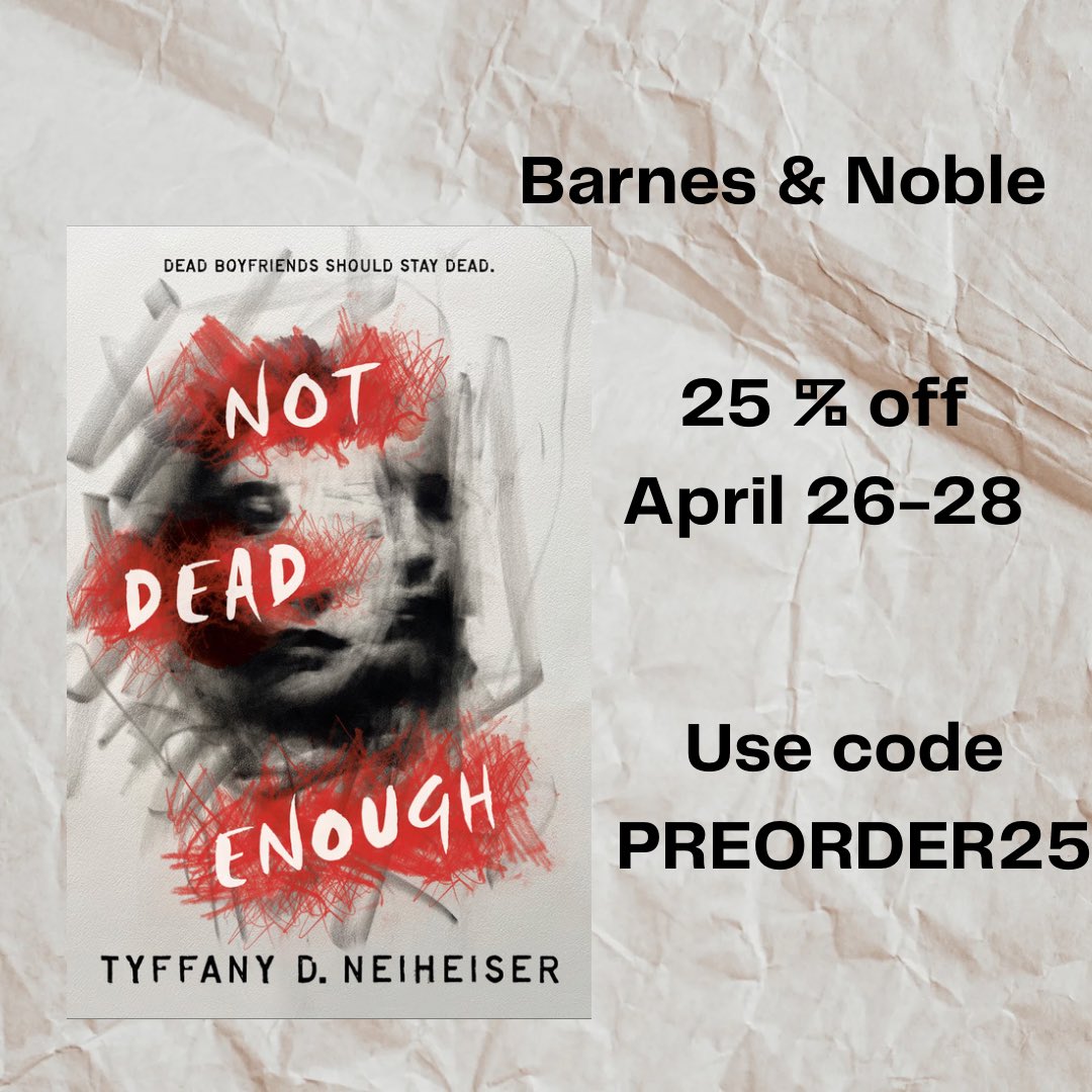 Writer_Tyffany's tweet photo. Barnes &amp; Noble is having a sale on all preorders! Preorder #NotDeadEnough and browse other great books!
@BNBuzz @PenguinTeen https://t.co/7fsVbSfPWU