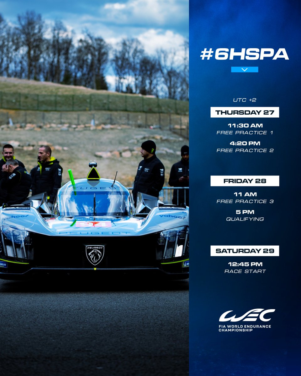 Good morning from Circuit de Spa-Francorchamps 🇧🇪  

Track action for Round 3 starts today! Here is the official schedule for this weekend 👇

#WEC #6HSpa