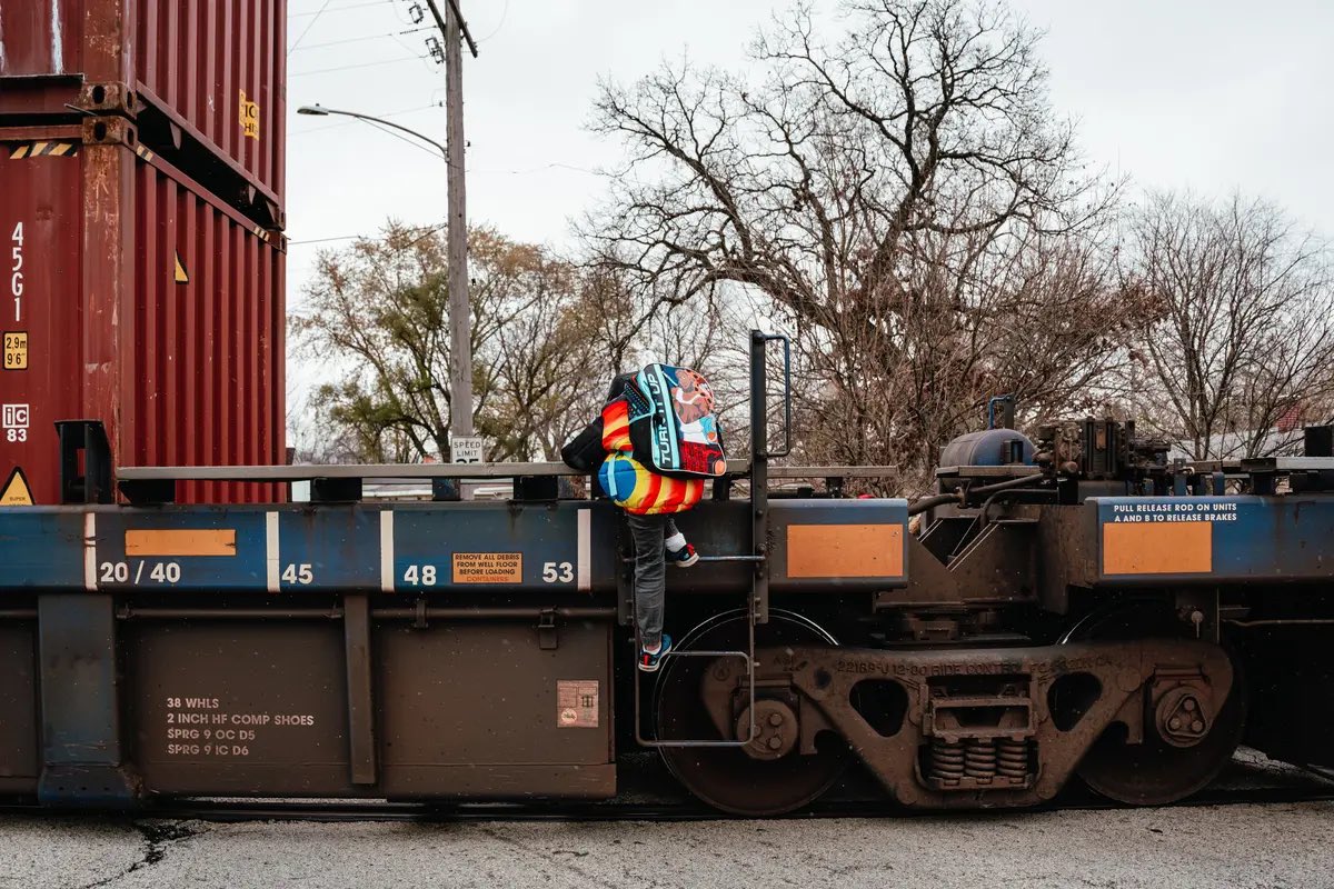 megreenwell's tweet photo. Lotta bad things in the world, but these @propublica photos of kids who have to risk their lives by crossing over or under stalled trains *to get to school* really did a number on me today. https://t.co/MDImQJGX5s https://t.co/86qTgP1OWV