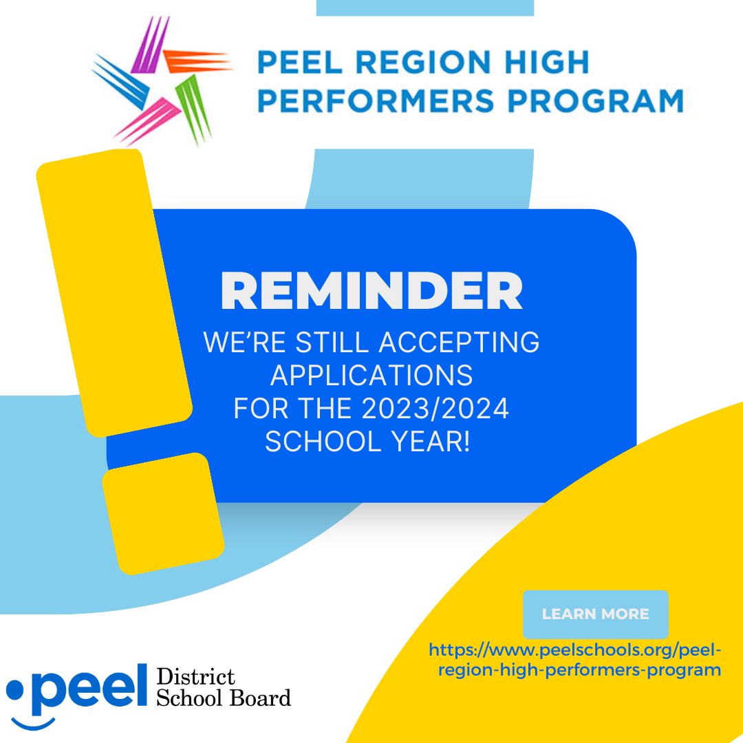 Thinking about alternative school options for your Student Athletes and Artists? The @PeelSchools High Performers Program is still accepting applications. Did you know… you don’t have to reside in Peel to be in our program? Check out our Link in Bio to find out more!