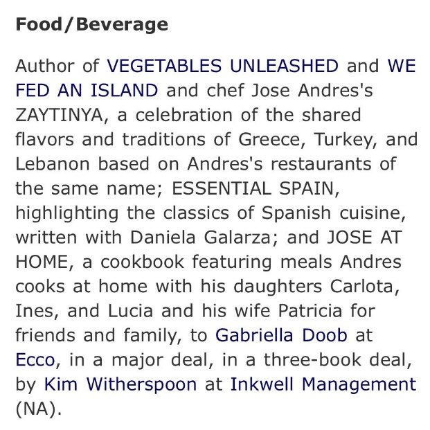 Big news! My José Andrés Media team and I are hard at work on 3 new cookbooks! 🤗 📚 From the flavors we celebrate at Zaytinya, to essential recipes of Spain, to everyday dishes I make at home for family & friends..more news soon! @PublishersWkly @joseandresgroup @gdanielagalarza