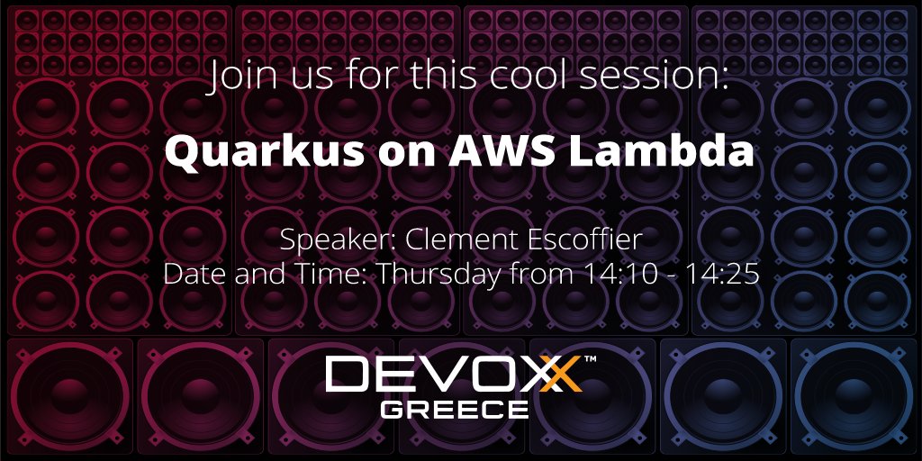 QuarkusIO's tweet image. Session spotlight: "Quarkus on AWS Lambda
s" with Clement Escoffier
devoxx.gr/talk/?id=5287
Quarkus session list: github.com/quarkusio/quar…
#quarkusworldtour #kubernetesnativejava #devoxxgreece