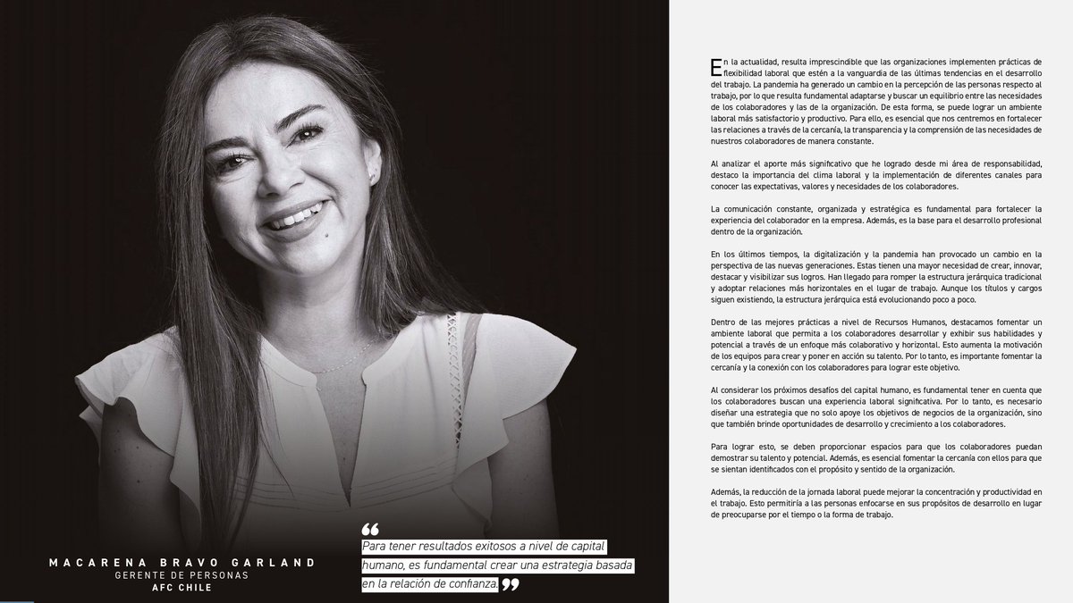 AFC_Chile's tweet photo. 👏 Con mucho orgullo felicitamos a nuestra Gerenta de Personas, Macarena Bravo Garland, por ser elegida como una de las 60 mujeres líderes en gestión de talento en Chile por @ManpowerGroupCL.
#60añosManpowerGroupChile #Talento #Liderazgo #SegurodeCesantía #AFChile https://t.co/UZULMo6xoS