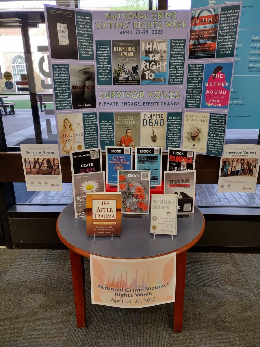 Criminal Justice major, Eleanor Vaughan, worked with <a href="/MurrayStateLibs/">Murray State University Libraries</a> to create a display for National Crime Victims’ Rights Week! Way to go, Eleanor!