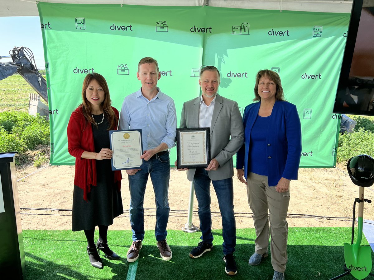 fionama's tweet photo. 40% of landfill is food so we need to rescue unsold food and recycle and up cycle into renewable energy and advance a circular economy. Congratulations to @divertinc on your new Turlock facility. Divert is an Impact technology company on a mission to protect the value of food! https://t.co/SBZlpthhN8