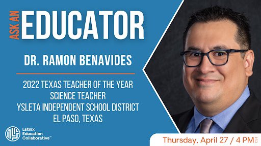 R_Benavides2's tweet photo. Once again, I can’t say how excited I am to be part of the @LatinxEdCo Ask an Educator Series tomorrow, 4/27, at 4:00 pm CST. I hope you can join.  #askaneducator Click on the link to view the live stream https://t.co/z8DES7D29Z https://t.co/XG8I1rb8OG