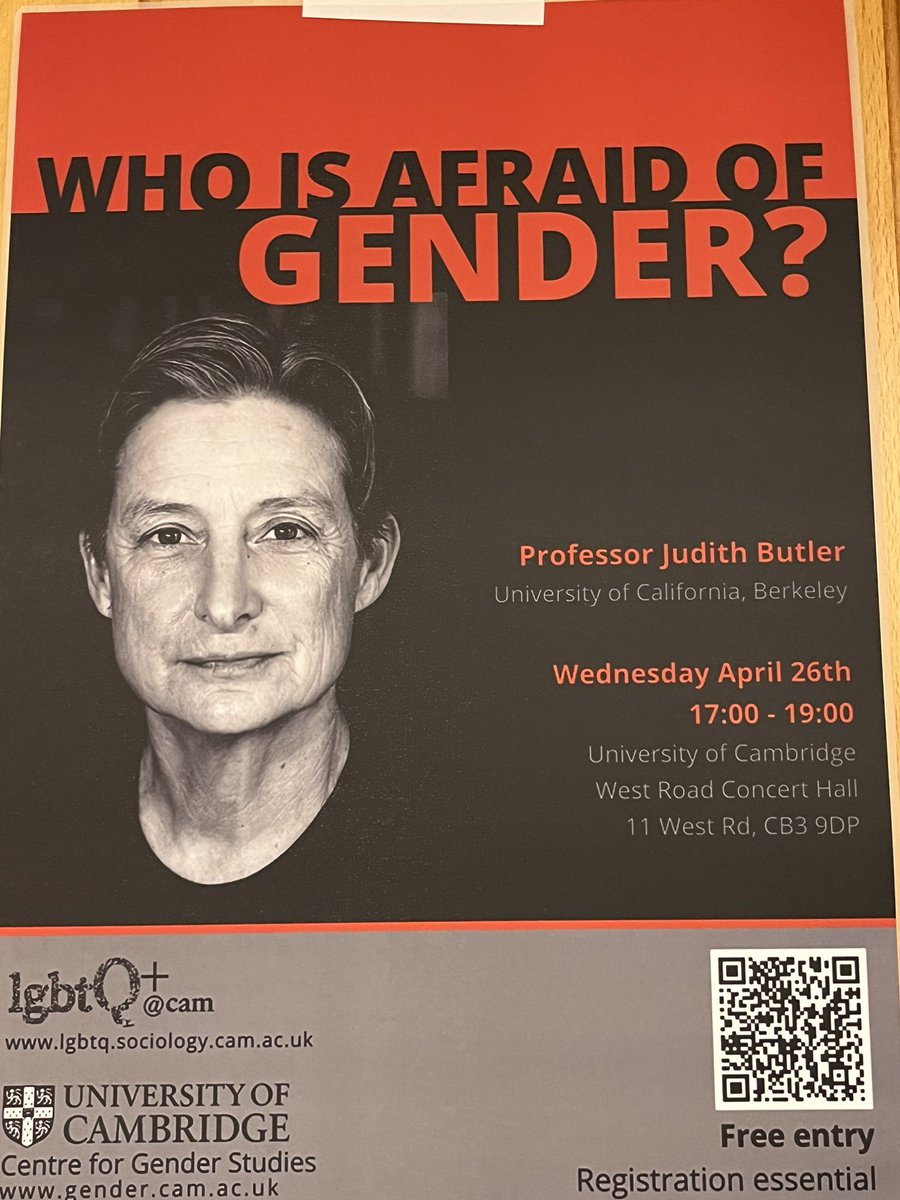 Thank you @CambridgeGender for the deeply moving & inspiring #JudithButler lecture #WhoIsAfraidOfGender So incredible to feel once again that buzz of excitement & togetherness that is an epic lecture.