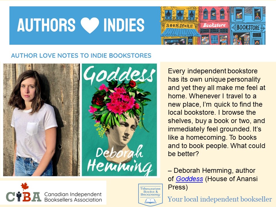 Goddess by <a href="/Deborah_Hemming/">Deborah Hemming</a> is in-store now! 💕🇨🇦📚

@cibabooks <a href="/HouseofAnansi/">House of Anansi Press</a> 

#CIBD2023 #ShopLocal #BookLovers #IndieBookstores

tidewaterbooks.ca