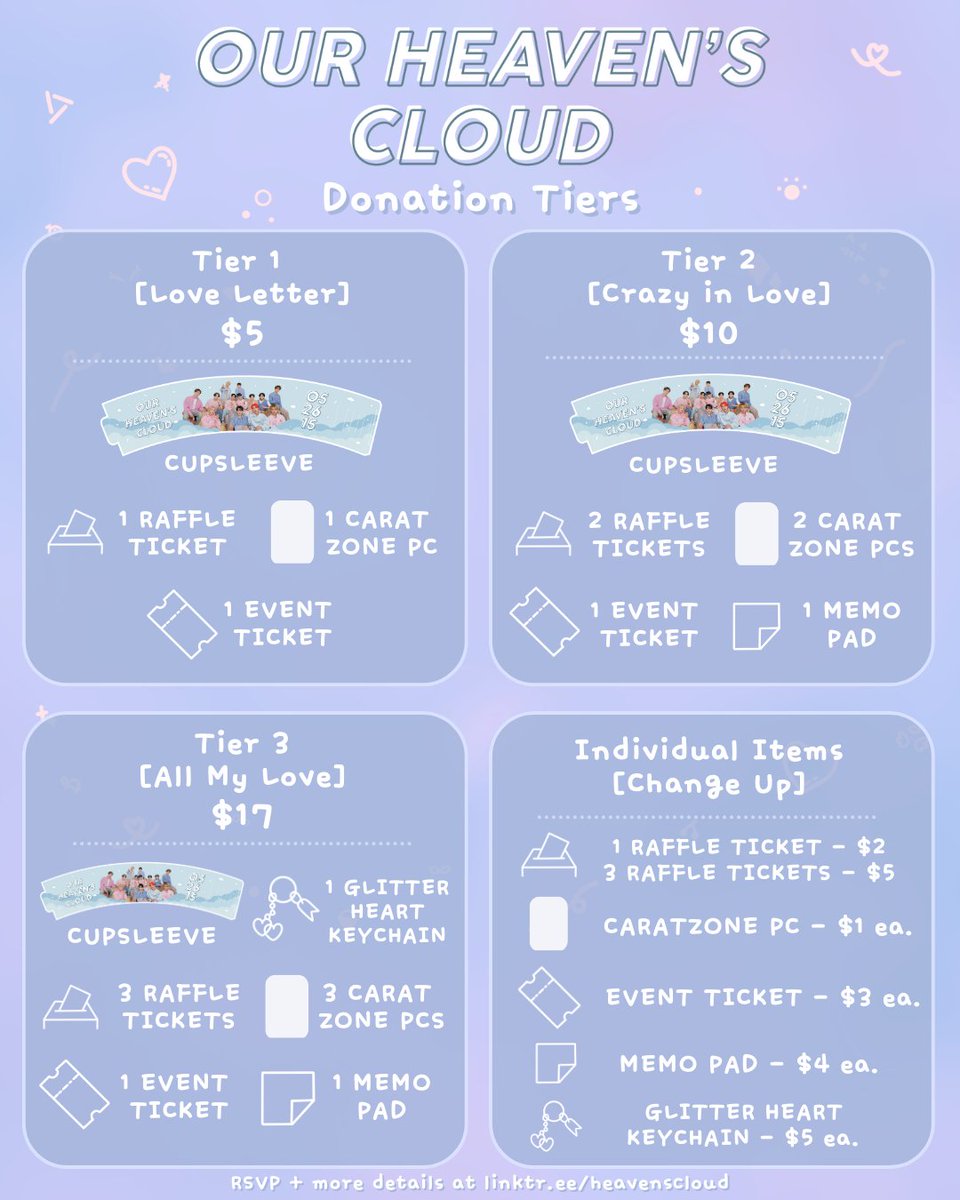 ☁️OUR HEAVEN'S CLOUD☁️
SEVENTEEN 8th Anniversary Cupsleeve Event
hosted by <a href="/simplespringsGO/">sam ❀ janiece</a>

WHEN: May 27th, 12PM - 4PM
WHERE: BobaTEAque in Orange, CA
DETAILS: linktr.ee/heavenscloud

we look forward to your support and seeing you there!

#SEVENTEEN #세븐틴 <a href="/pledis_17/">세븐틴(SEVENTEEN)</a>