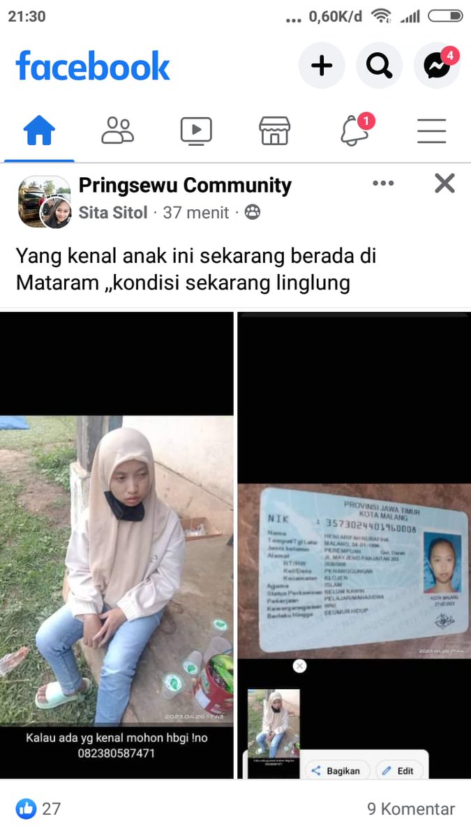 Info orang hilang @infomalang Min dapat info dari temen anak Lampung kata nya ini ada orang hilang KTP Malang.. Silahkan hubungi nomer tertera bagi yang mengenalnya..