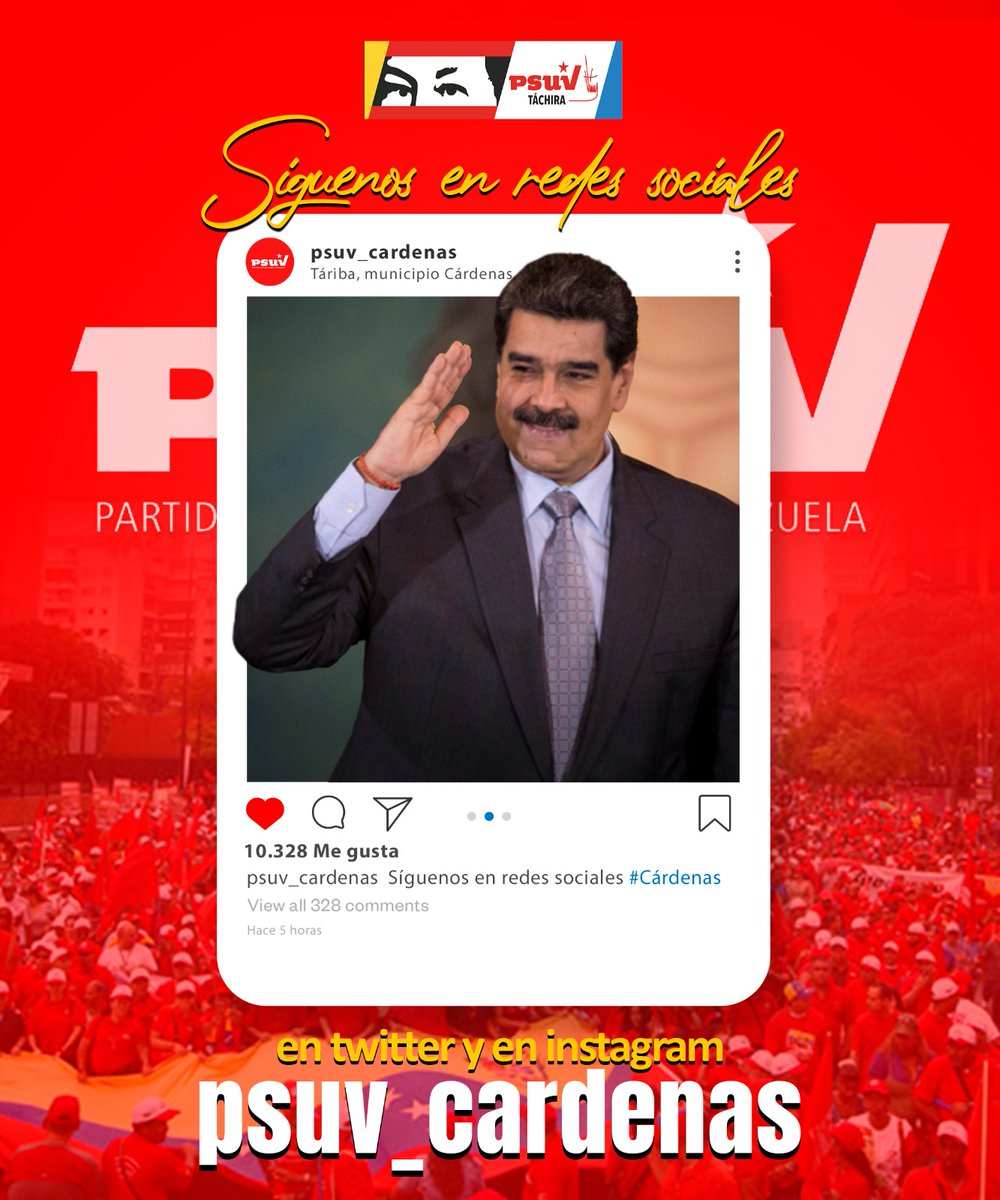 📢 T E   I N V I T A M O S   A
      S E G U I R   N U E S T R A S 
                                      R E D E S  ⬇️
🏷️IG: @psvu_cardenas 

<a href="/NicolasMaduro/">Nicolás Maduro</a>
<a href="/dcabellor/">Diosdado Cabello R</a>
@Freddybernal
<a href="/PartidoPSUV/">PSUV</a>